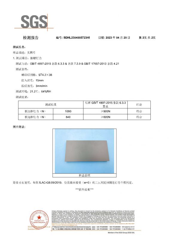 2023SGSag尊龙家居握钉力检测报告